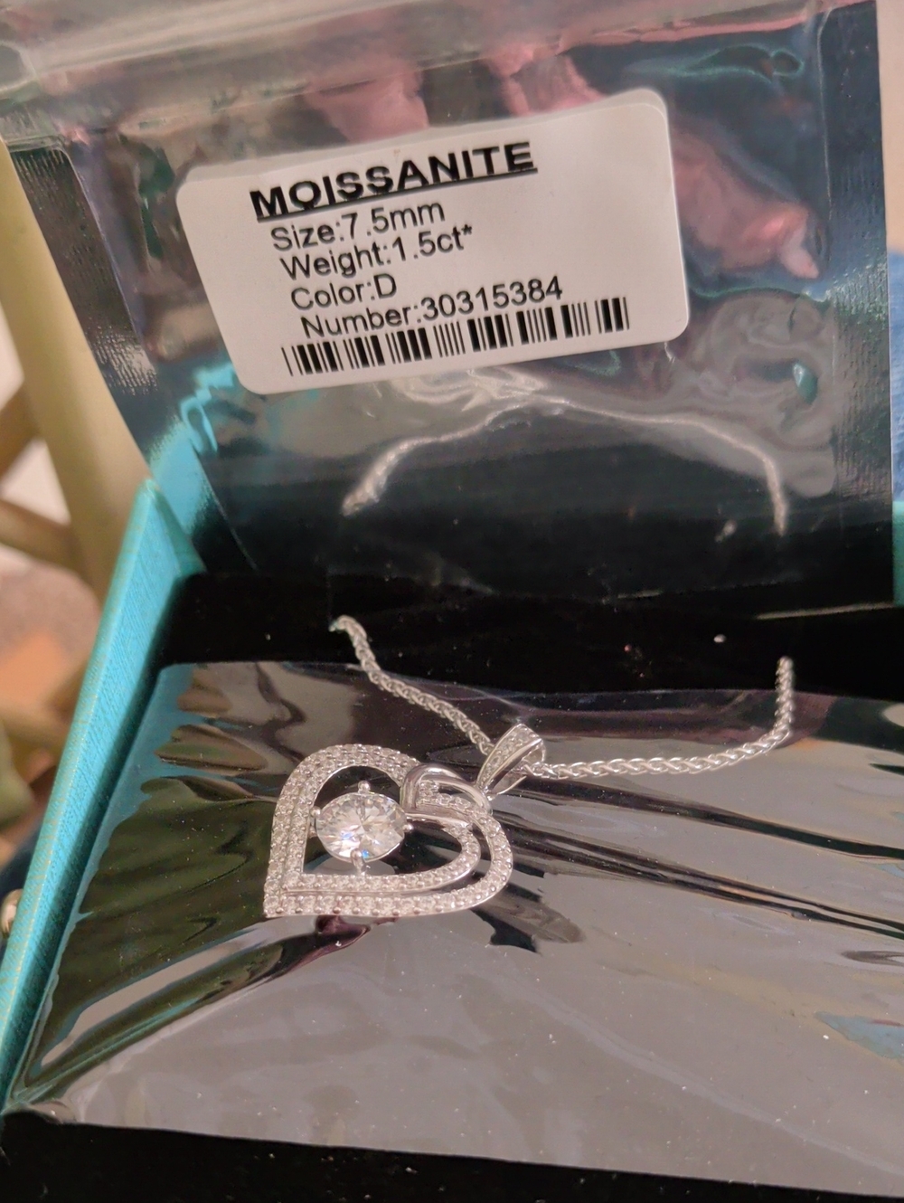 Sparkling Double Heart Moissanite Necklace in Silver